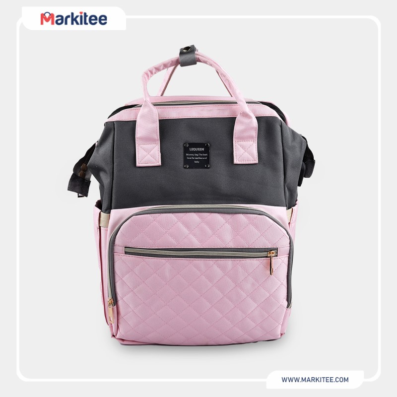 LEQUEEN Baby bed diaper bag USB charging dark green in pink