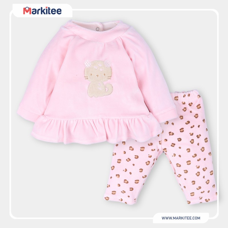 Babies-winter-2-piece-embroidered-pyjama-36-Months-Pink