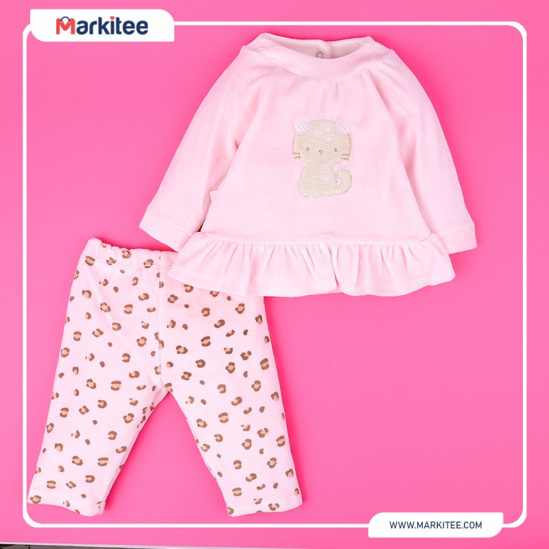 Babies-winter-2-piece-embroidered-pyjama-36-Months-Pink