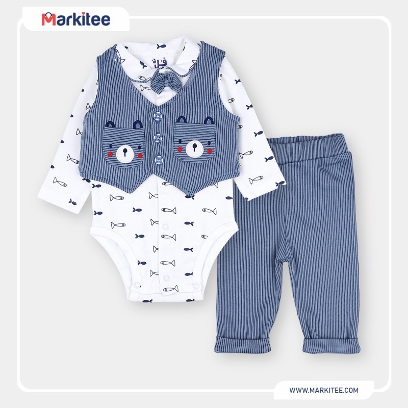 Classy-Pijama-Bear-and Fish-high-quality-cotton-with-an-elegant-design-blue-white-color-size-3-months-FM-17319-BL3