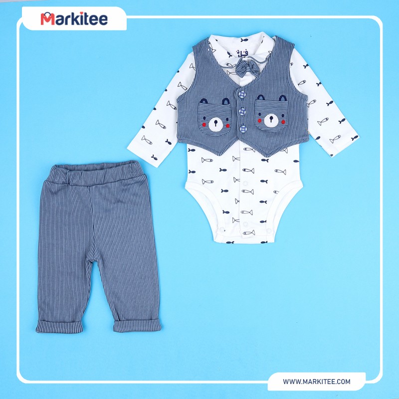 Classy-Pijama-Bear-and Fish-high-quality-cotton-with-an-elegant-design-blue-white-color-size-3-months-FM-17319-BL3