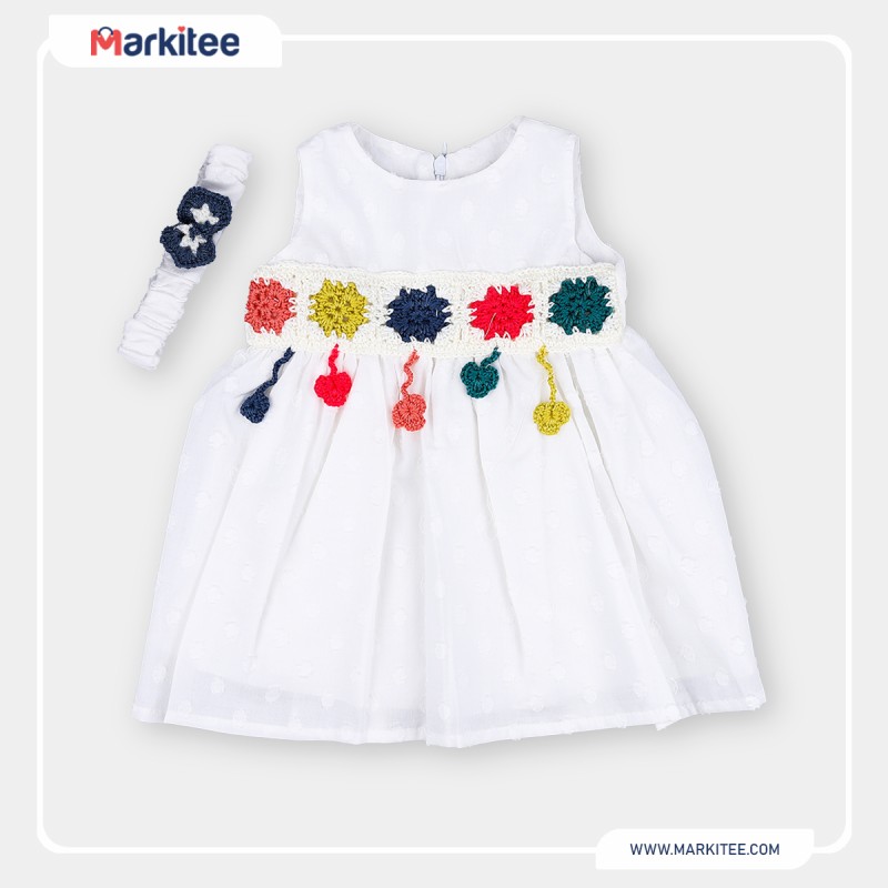 Elegant-summer-dress-hair-band-high-quality-cotton-with-delicate-crochet-flowers-White-color-size-6-9-months-NL-509A-W3